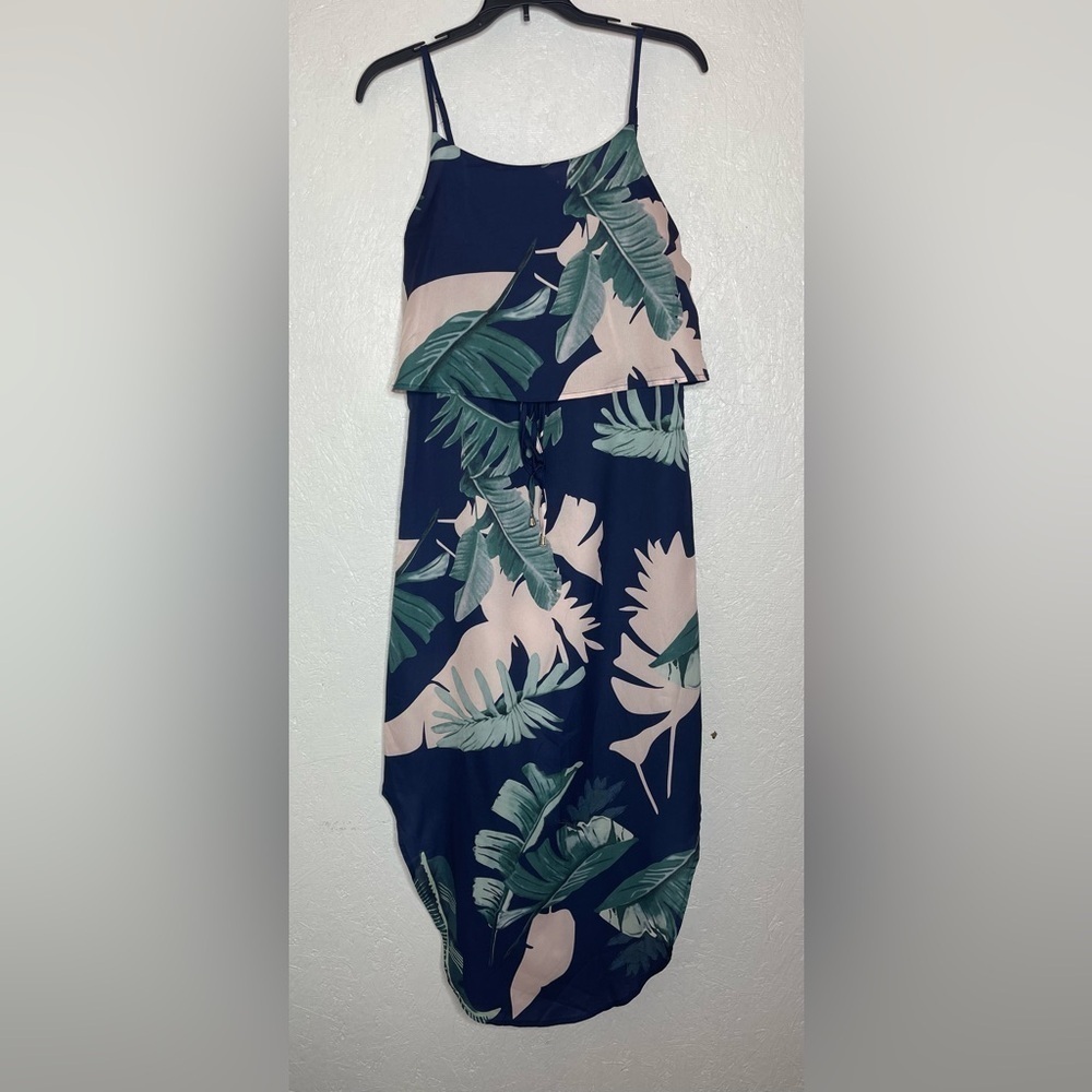Summer Adjustable Spaghetti Strap Ruffle Split Beach Tropical Maxi Dress Small - Picture 12 of 13
